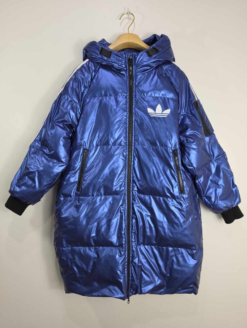 Metallic Blue Puffer Coat with Hood